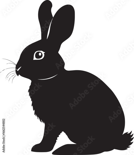A black silhouette of a rabbit against a white background.
