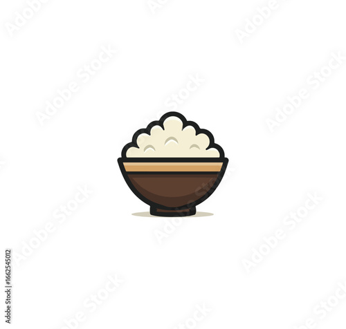 White rice in brown bowl illustration