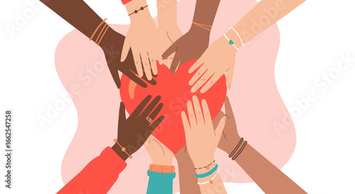 Diverse Hands Unite to Show Support and Love for a Shared Charity Concept