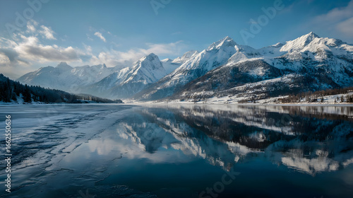 Wallpaper Mural Snowy Mountain Range Reflected in a Frozen Lake Torontodigital.ca