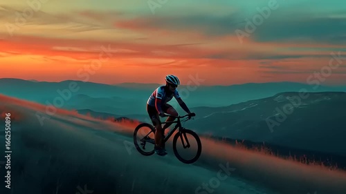 Wallpaper Mural Cyclist navigating a scenic mountain trail at sunset, showcasing vibrant colors and expansive views Torontodigital.ca