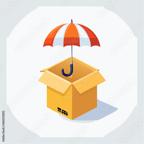 Cartoon Umbrella Over Cardboard Box Illustration