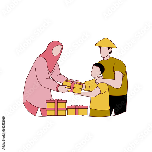 Family giving gifts celebration and generosity