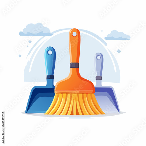 Three Colorful Cleaning Tools Illustration