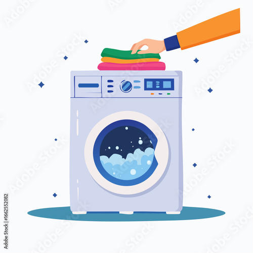 Colorful Washing Machine With Clothes Loading