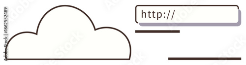 Cloud outline next to URL bar symbolizing internet connection, data storage, or hosting services. Ideal for cloud computing, online data, web access, internet, hosting IoT and network. Simple flat