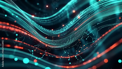 Abstract digital waves in vibrant colors representing data flow and connectivity in a futuristic setting