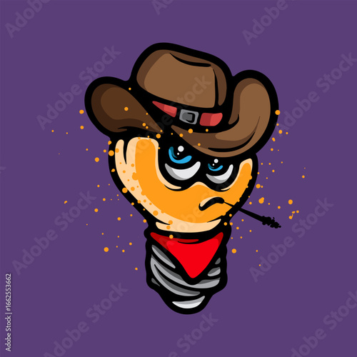 Cowboy lamp bulb cartoon vector illustration