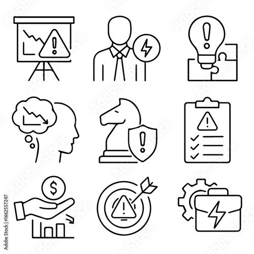 Business and Financial Icons Depicting Risks Ideas and Solutions.