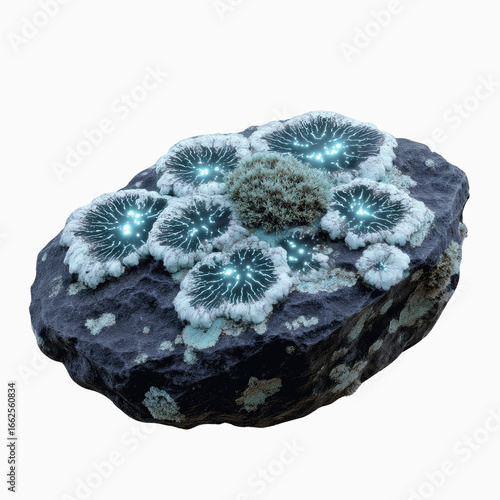 Bioluminescent Fungi on Rock Abstract Nature