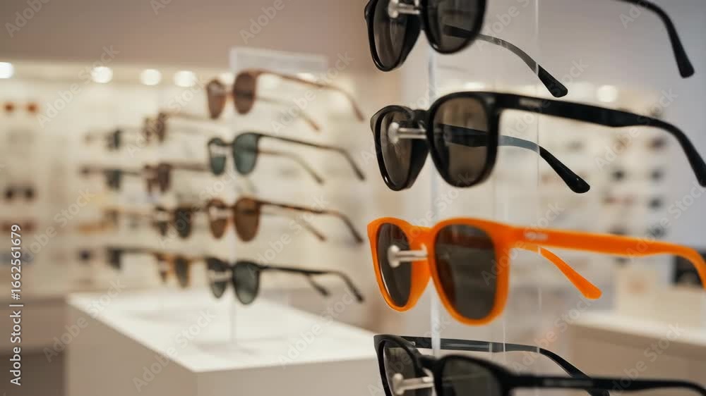 Stylish sunglasses displayed in a modern retail store, showcasing fashion eyewear. Stylish sunglasses displayed in a modern retail store, showcasing fashion eyewear.