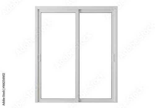 Modern white sliding glass door or window isolated on transparent background  representing home architecture and design