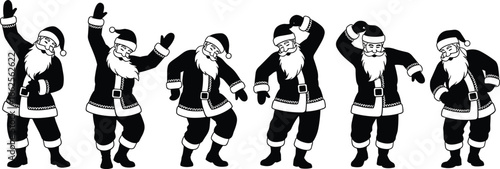 Dancing Santa Claus silhouette illustration set, festive Christmas design, perfect for holiday cards, decorations, party themes, and seasonal marketing.