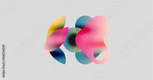 Abstract colorful shapes overlap, creating soft gradients. Light background enhances vibrant hues, modern design.