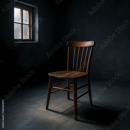 Empty Chair in Dark Room – Loneliness Concept