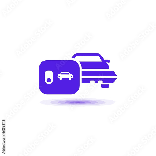 Car key icon next to a car silhouette on white background.