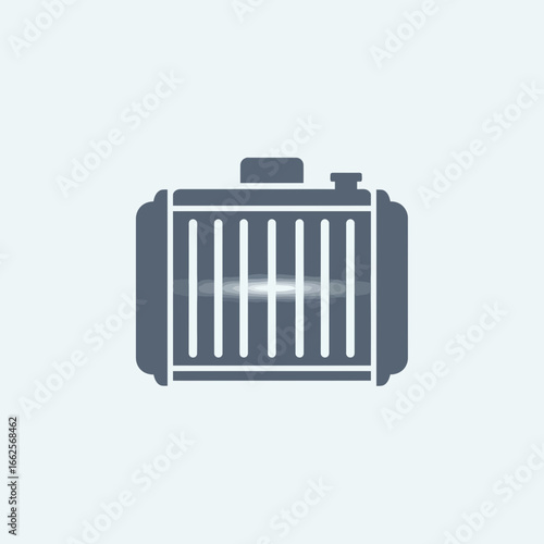 A gray radiator icon on a light blue background.
