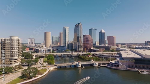 Downtown Tampa, Florida: Aerial Views of River and Bridges in Daylight