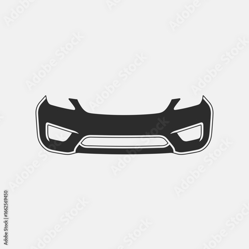 Black car bumper front view on a light gray background.
