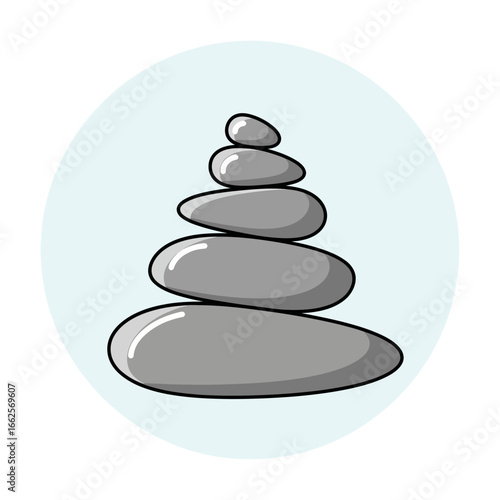 Stacked stones in a light blue circular background.