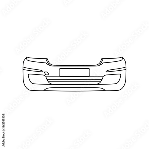 Automotive front bumper outline with headlights and grille.