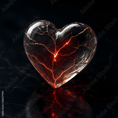 Cracked Glass Heart with Red Glow – Love Concept