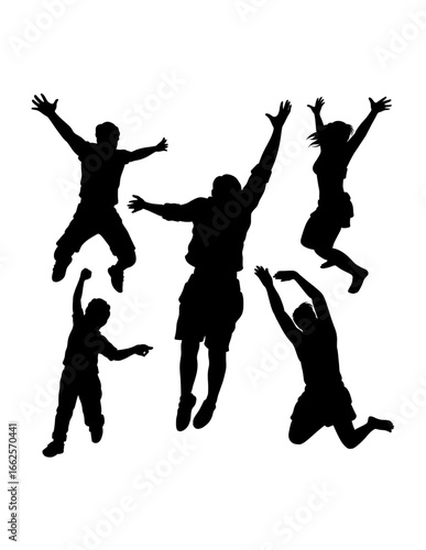 Male and female jumping action sport training silhouette