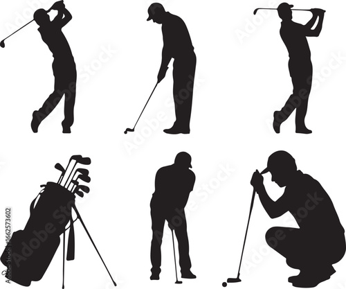 Golf Players Silhouette Vector | Golfer Poses Collection
