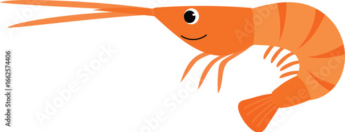friendly prawn cartoon , cute underwater shrimp character, sea life animal, isolated child aquamarine life illustration
