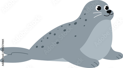 friendly dotted seal cartoon , cute underwater sea lion character, sea life animal, isolated child aquamarine life illustration