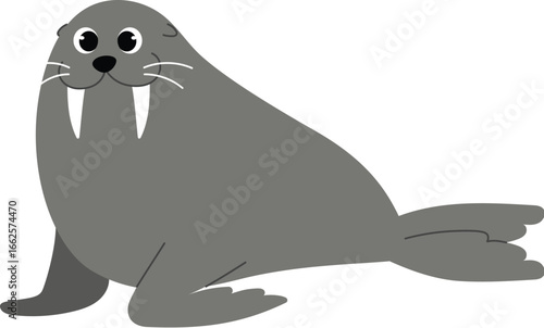 friendly walrus cartoon , cute underwater walrus character, sea life animal, isolated child aquamarine life illustration