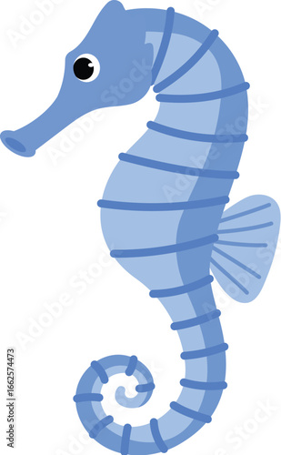 friendly blue seahorse cartoon , cute underwater seahorse character, sea life animal, isolated child aquamarine life illustration
