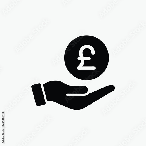 pound coin payment icon with hand	