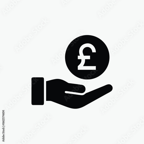 pound coin payment icon with hand