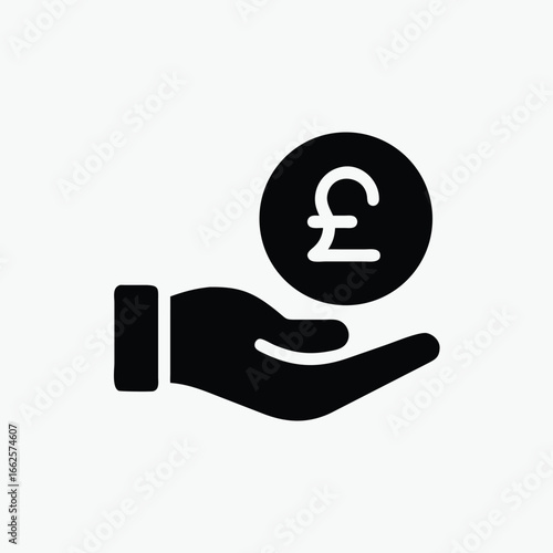 pound coin payment icon with hand	