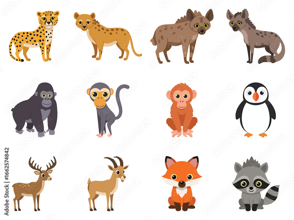 Fototapeta premium Collection of Cute Woodland Characters Animals in Diverse Forest Settings