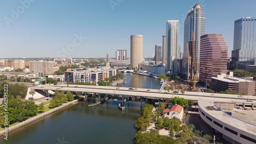 Downtown Tampa, Florida: Aerial Views of River and Bridges in Daylight