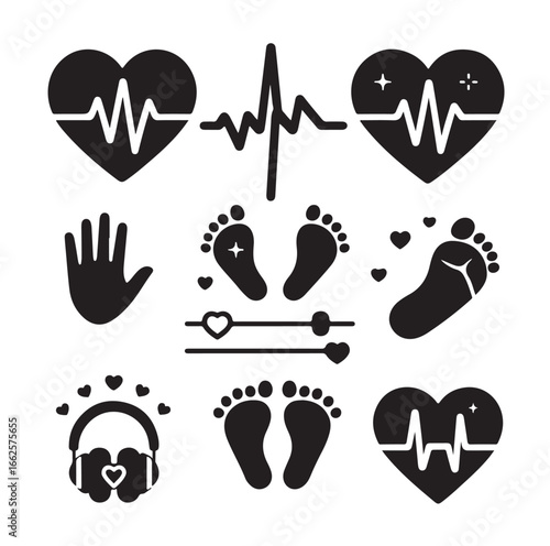 Newborn and Pregnancy Vector Set – Heartbeat, Footprints & Family Love