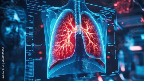 Medical scan of human lungs, chest X-ray displayed on screen, healthcare diagnostics, AI technology in radiology