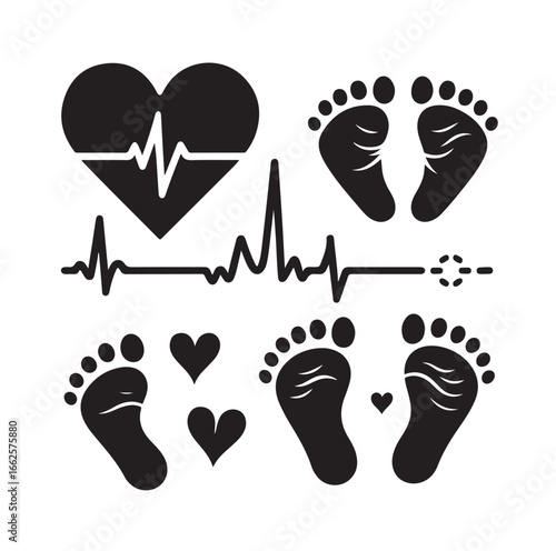 Newborn and Pregnancy Vector Set – Heartbeat, Footprints & Family Love