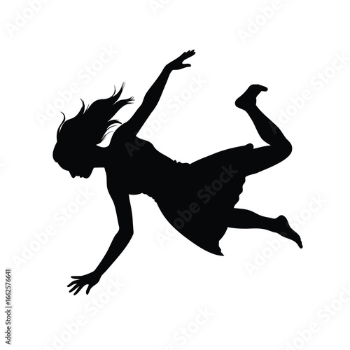 Silhouette of a woman falling through the air in a graceful pose, a woman flipping silhouette vector illustration