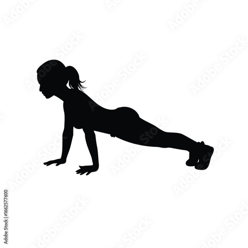 Silhouette of a woman doing a pushup during a fitness workout session, a woman planking silhouette vector illustration