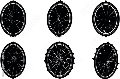 Collection of Six Oval Frames with Broken Glass Texture in Black and White