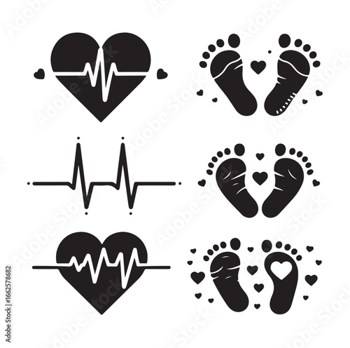 Newborn and Pregnancy Vector Set – Heartbeat, Footprints & Family Love