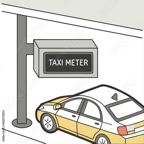 Isometric Illustration of Yellow Taxi Meter and Cab