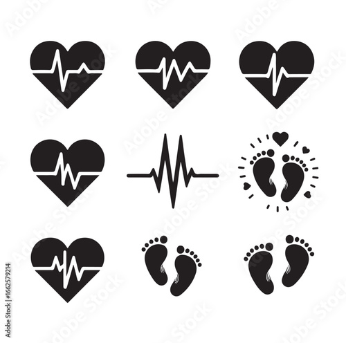 Newborn and Pregnancy Vector Set – Heartbeat, Footprints & Family Love