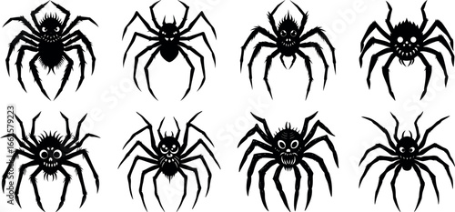 Collection of Black Spider Silhouettes for Halloween and Horror Themes