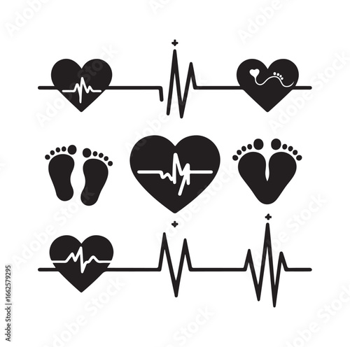 Newborn and Pregnancy Vector Set – Heartbeat, Footprints & Family Love