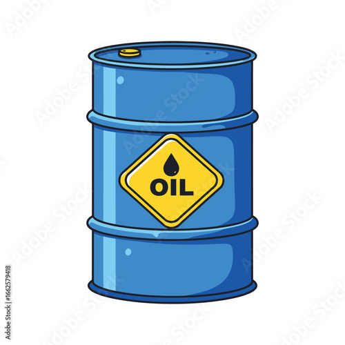 Blue metal oil drum with hazard symbol, representing industrial fuel storage and transportation