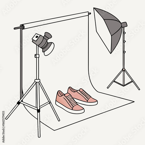 Pink Sneakers on Studio Set with Lighting Equipment